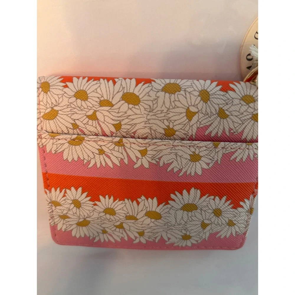 NWT Spartina 449 Audubon Daisy Stripe Card Holder Keychain Wallet Pink MSRP $29
